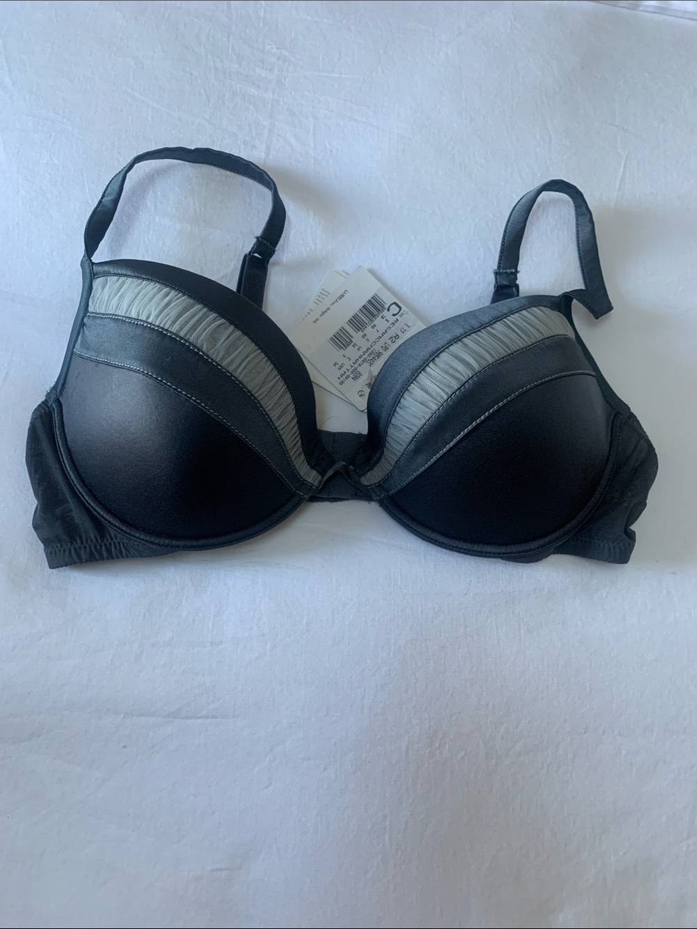 La Perla Black Bra with Gray Pleated Trim